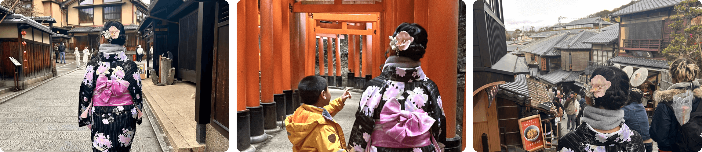 Family wearing kimono in Kyoto Japan